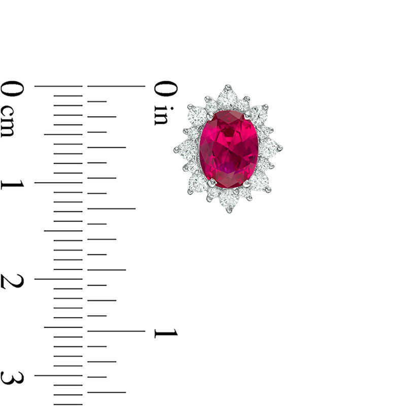 Main Image 3 of Oval Lab-Created Ruby and White Sapphire Starburst Frame Pendant and Stud Earrings Set in Sterling Silver