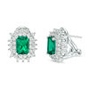 Thumbnail Image 1 of Emerald-Cut Lab-Created Emerald and White Sapphire Double Starburst Frame Stud Earrings in Sterling Silver