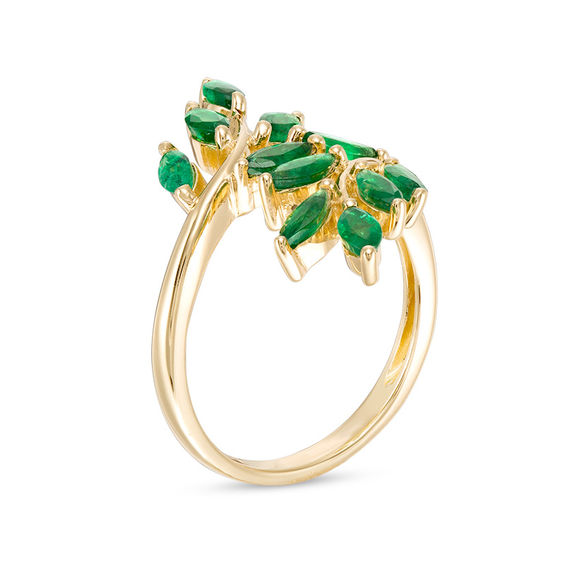Marquise Emerald Leafy Branch Bypass Ring in 10K Gold