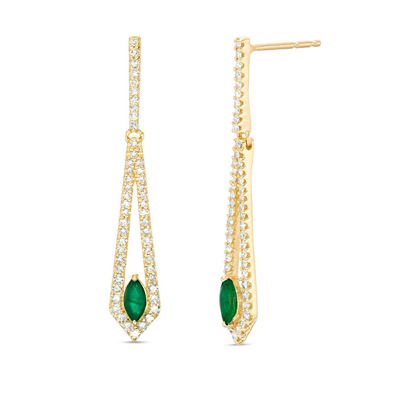 Marquise Emerald And Ct T W Diamond Pendulum Drop Earrings In K