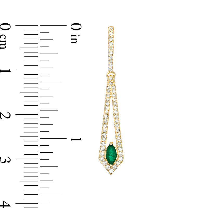 Main Image 2 of Marquise Emerald and 3/8 CT. T.W. Diamond Pendulum Drop Earrings in 10K Gold