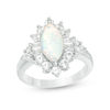 Thumbnail Image 0 of Marquise Lab-Created Opal and White Sapphire Starburst Frame Ring in Sterling Silver