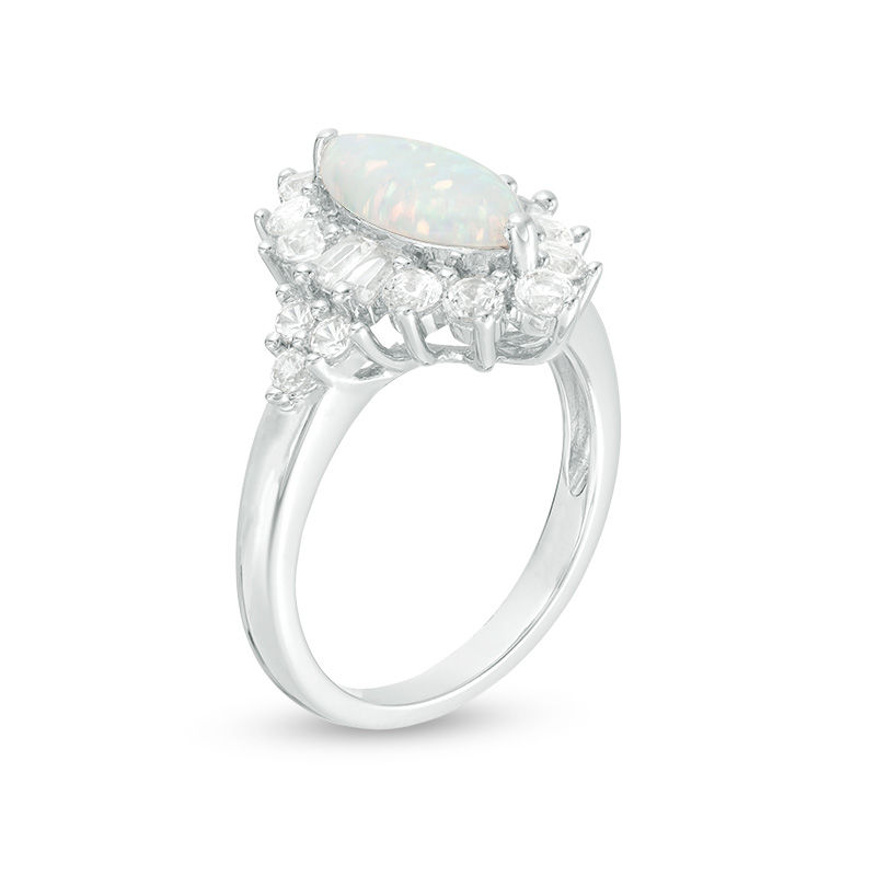Marquise Lab-Created Opal and White Sapphire Starburst Frame Ring in  Sterling Silver