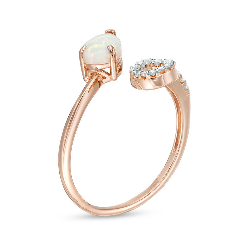 Main Image 2 of Pear-Shaped Lab-Created Opal and 1/8 CT. T.W. Diamond Curlique Bypass Ring in 10K Rose Gold