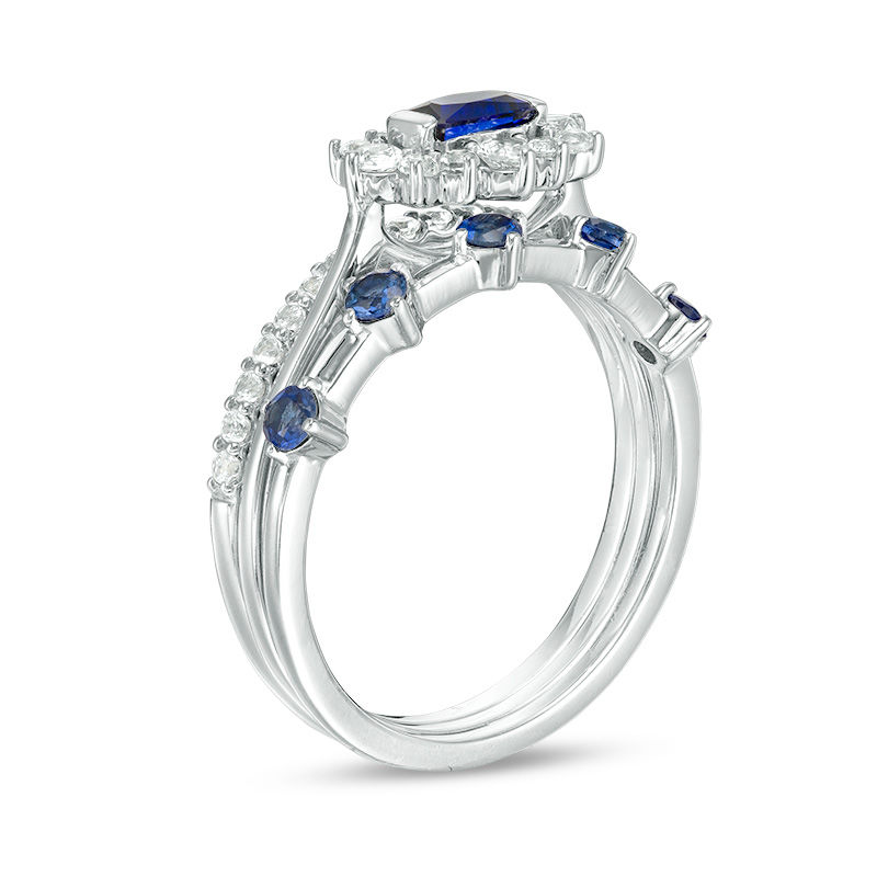 Lab-Created Blue and White Sapphire Three Piece Stackable Ring Set in Sterling Silver