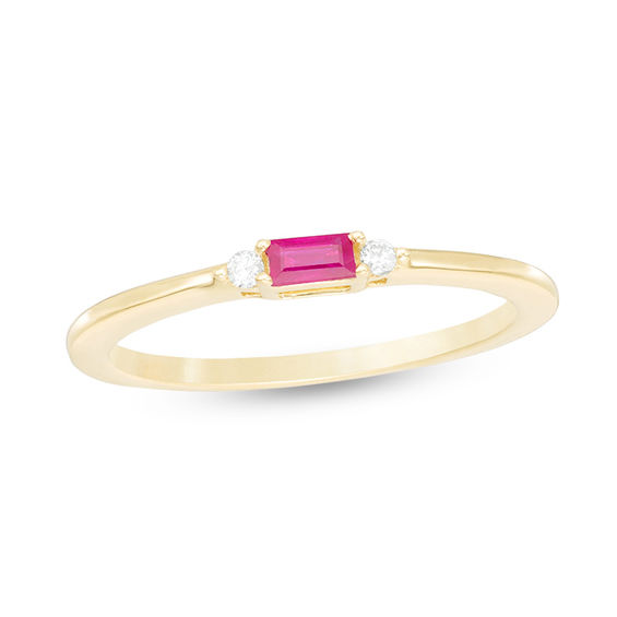 Baguette Ruby and Diamond Accent Stackable Band in 10K Gold