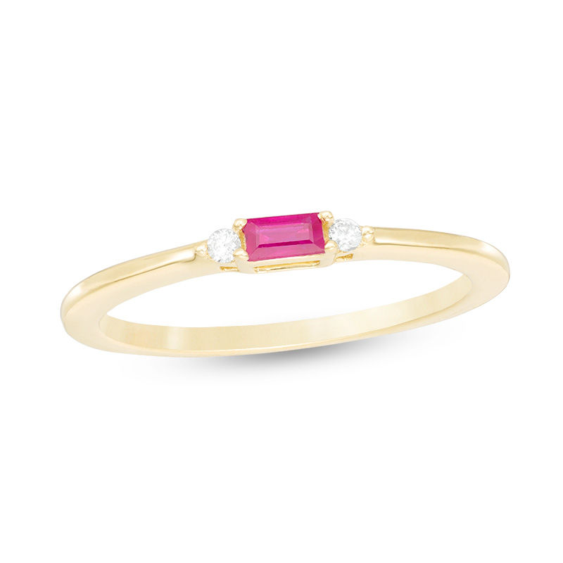 Main Image 1 of Baguette Ruby and Diamond Accent Stackable Band in 10K Gold