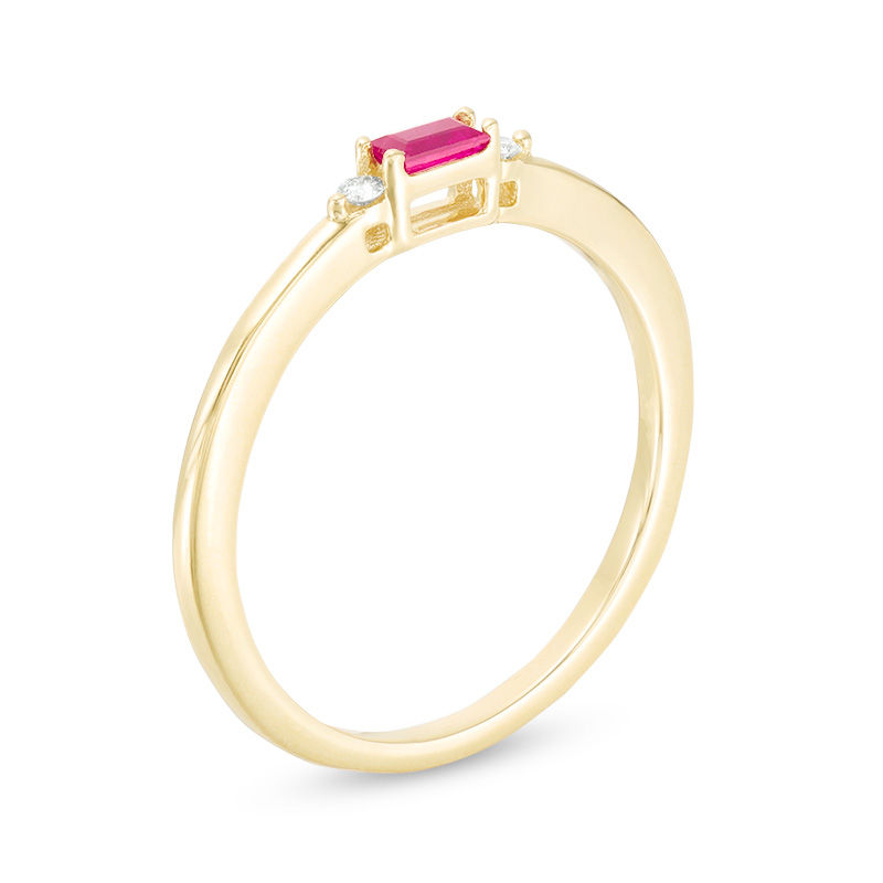 Main Image 2 of Baguette Ruby and Diamond Accent Stackable Band in 10K Gold