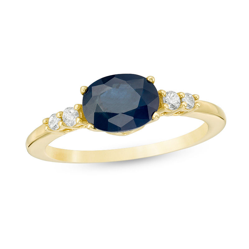 Main Image 1 of Oval Blue Sapphire and 1/10 CT. T.W. Diamond Ring in 10K Gold