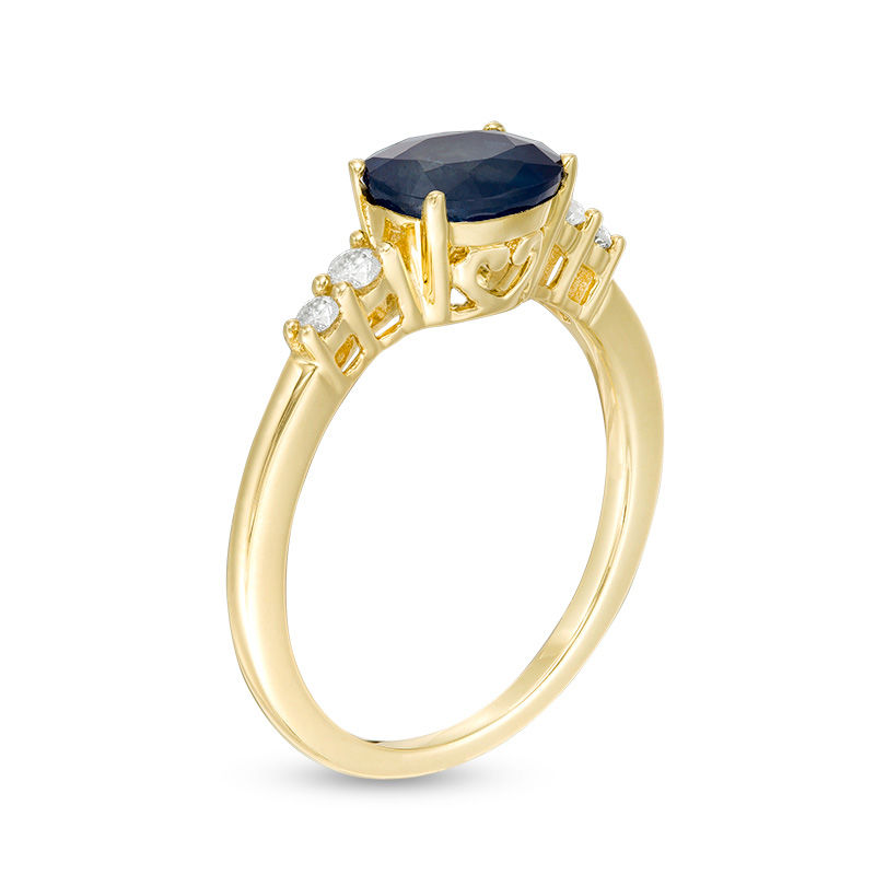 Main Image 2 of Oval Blue Sapphire and 1/10 CT. T.W. Diamond Ring in 10K Gold