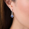 Thumbnail Image 2 of 6.0mm Cushion-Cut Lab-Created Blue and White Sapphire Swirl Frame Pendulum Drop Earrings in Sterling Silver