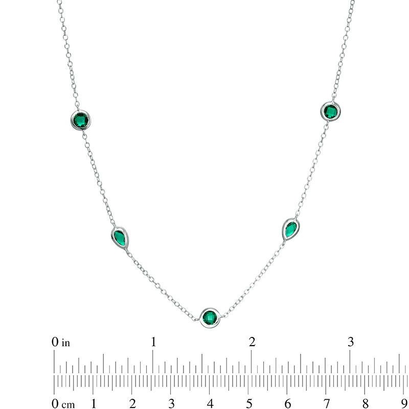 Main Image 4 of Pear-Shape and Round Bezel-Set Lab-Created Emerald Station Choker Necklace in Sterling Silver - 16"
