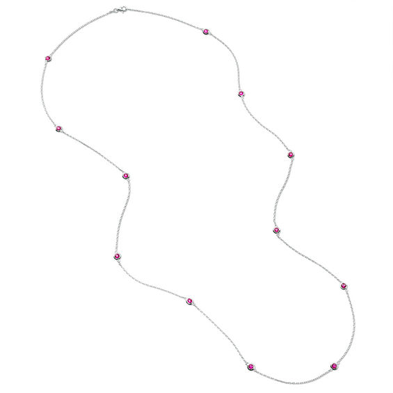 4.0mm Bezel-Set Lab-Created Ruby Station Necklace in Sterling Silver - 36"