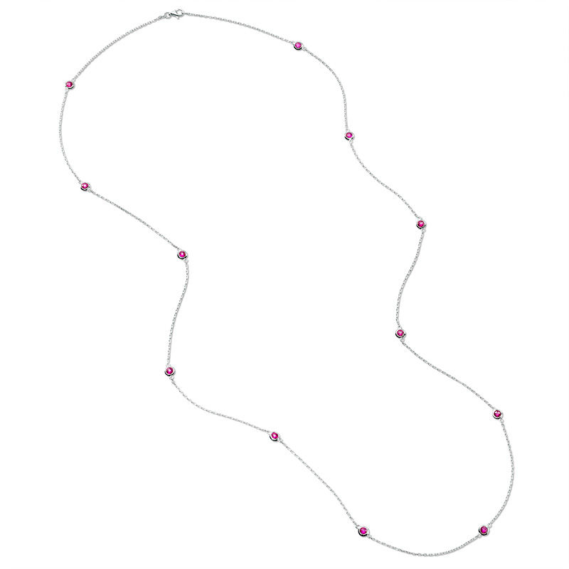 Main Image 1 of 4.0mm Bezel-Set Lab-Created Ruby Station Necklace in Sterling Silver - 36"