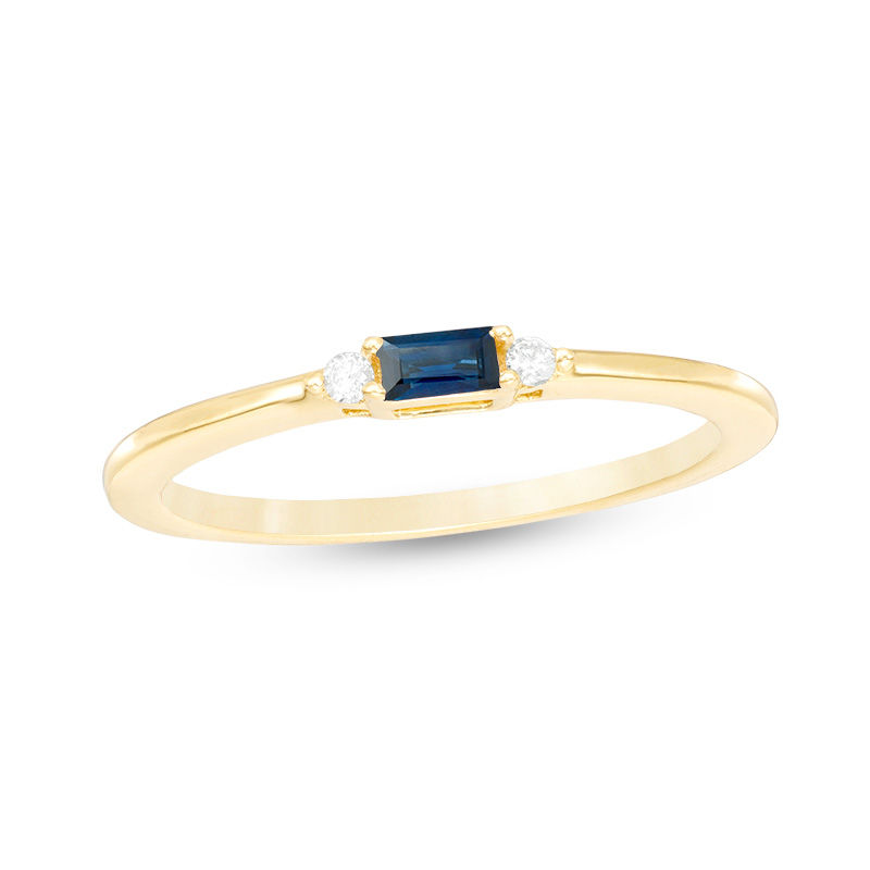 Baguette Blue Sapphire and Diamond Accent Stackable Band in 10K Gold