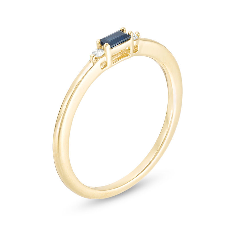 Main Image 2 of Baguette Blue Sapphire and Diamond Accent Stackable Band in 10K Gold