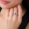 Thumbnail Image 3 of Emerald-Cut Lab-Created Blue and White Sapphire Frame Split Shank Ring in Sterling Silver