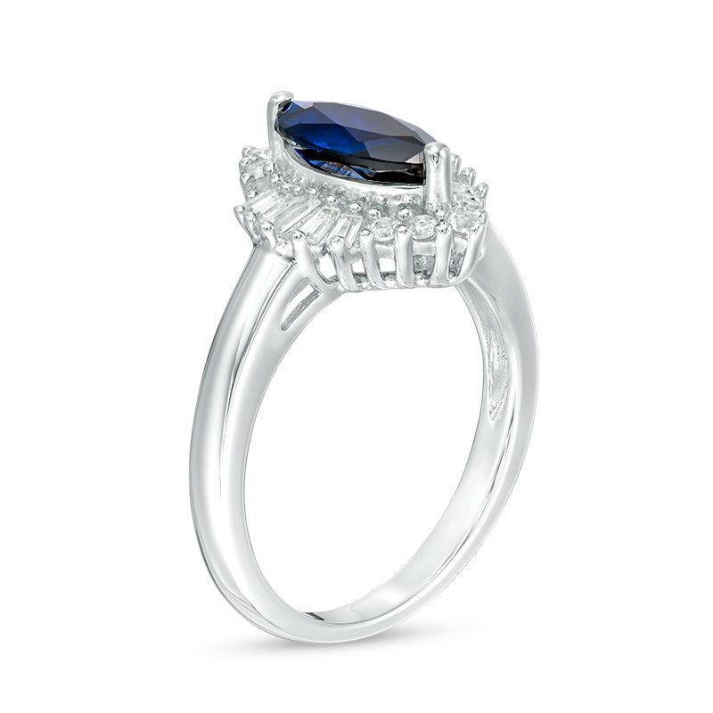 Marquise Lab-Created Blue and White Sapphire Frame Ring in Sterling Silver