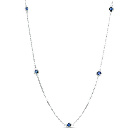 4.0mm Bezel-Set Lab-Created Blue Sapphire Station Necklace in Sterling Silver - 36"