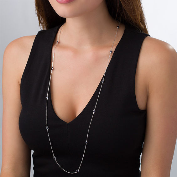 4.0mm Bezel-Set Lab-Created Blue Sapphire Station Necklace in Sterling Silver - 36"