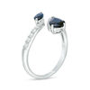 Thumbnail Image 1 of Pear-Shaped and Marquise Blue Sapphire and 1/5 CT. T.W. Diamond Bypass Ring in 10K White Gold