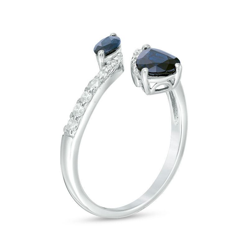 Pear-Shaped and Marquise Blue Sapphire and 1/5 CT. T.W. Diamond Bypass Ring in 10K White Gold