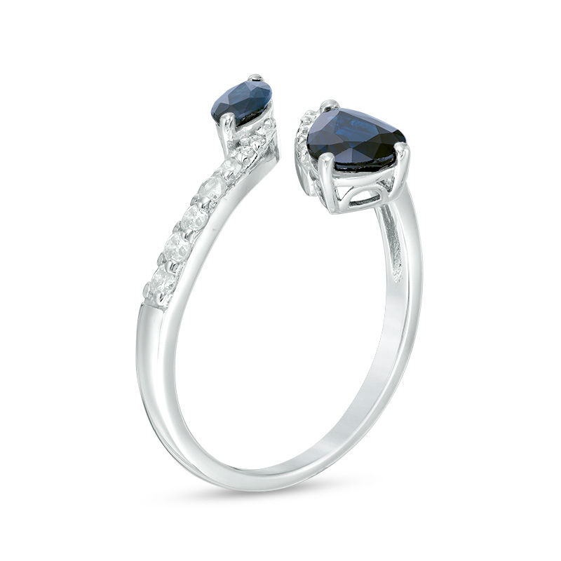 Main Image 2 of Pear-Shaped and Marquise Blue Sapphire and 1/5 CT. T.W. Diamond Bypass Ring in 10K White Gold