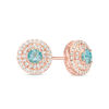 Thumbnail Image 1 of 4.0mm Aquamarine and 1/5 CT. T.W. Diamond Double Frame Stud Earrings in 10K Rose Gold