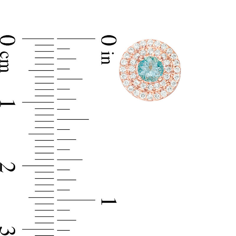 Main Image 2 of 4.0mm Aquamarine and 1/5 CT. T.W. Diamond Double Frame Stud Earrings in 10K Rose Gold