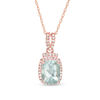 Thumbnail Image 1 of Cushion-Cut Aquamarine and 1/10 CT. T.W. Diamond Frame Doorknocker Drop Pendant in 10K Rose Gold