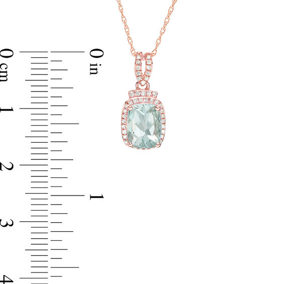 Cushion-Cut Aquamarine and 1/10 CT. T.w. Diamond Frame Doorknocker Drop Pendant in 10K Rose Gold