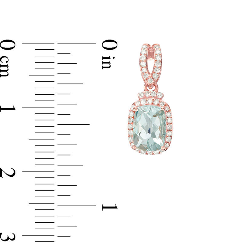 Main Image 2 of Cushion-Cut Aquamarine and 1/5 CT. T.W. Diamond Frame Doorknocker Drop Earrings in 10K Rose Gold