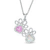 Thumbnail Image 1 of 5.0mm Heart-Shaped Lab-Created Opal, Pink and White Sapphire Double Paw Prints Pendant in Sterling Silver