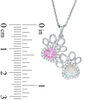 Thumbnail Image 3 of 5.0mm Heart-Shaped Lab-Created Opal, Pink and White Sapphire Double Paw Prints Pendant in Sterling Silver