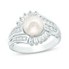 Thumbnail Image 1 of 8.0mm Button Freshwater Cultured Pearl and Lab-Created White Sapphire Double Row Bypass Ring in Sterling Silver