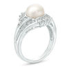 Thumbnail Image 2 of 8.0mm Button Freshwater Cultured Pearl and Lab-Created White Sapphire Double Row Bypass Ring in Sterling Silver