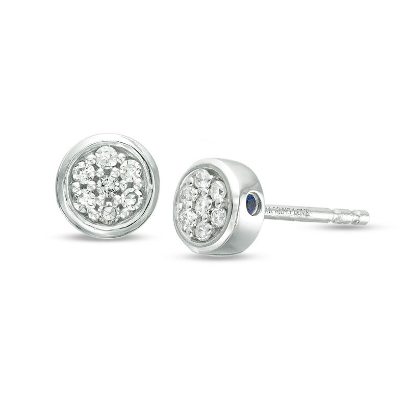 Vera Wang Love Collection 1/15 CT. T.W. Composite Diamond and Blue Sapphire Stud Earrings in 14K White Gold