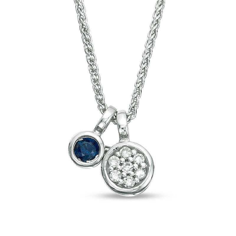 Main Image 1 of Vera Wang Love Collection Blue Sapphire and Composite Diamond Accent Pendant in 14K White Gold - 19"