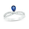 Thumbnail Image 0 of Pear-Shaped Lab-Created Blue and White Sapphire Crossover Ring in Sterling Silver