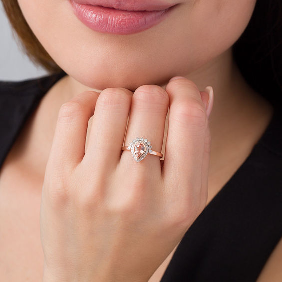 Pear-Shaped Morganite and 1/4 CT. T.w. Diamond Frame Ring in 10K Rose Gold
