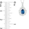 Thumbnail Image 3 of Pear-Shaped Blue Sapphire and 1/4 CT. T.W. Diamond Double Frame Teardrop Pendant in 10K White Gold