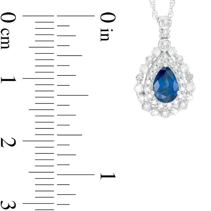 Main Image 3 of Pear-Shaped Blue Sapphire and 1/4 CT. T.W. Diamond Double Frame Teardrop Pendant in 10K White Gold