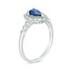 Thumbnail Image 2 of Pear-Shaped Blue Sapphire and 1/10 CT. T.W. Diamond Frame Vintage-Style Ring in 10K White Gold