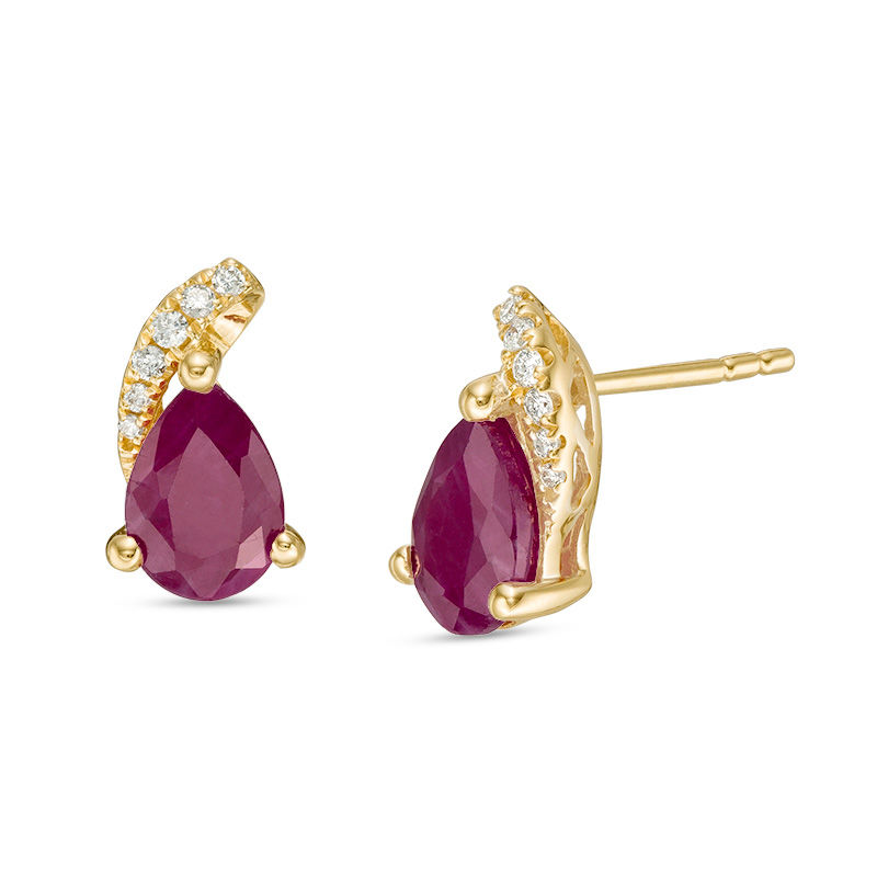 Main Image 1 of Pear-Shaped Ruby and Diamond Accent Swirl Drop Earrings in 10K Gold