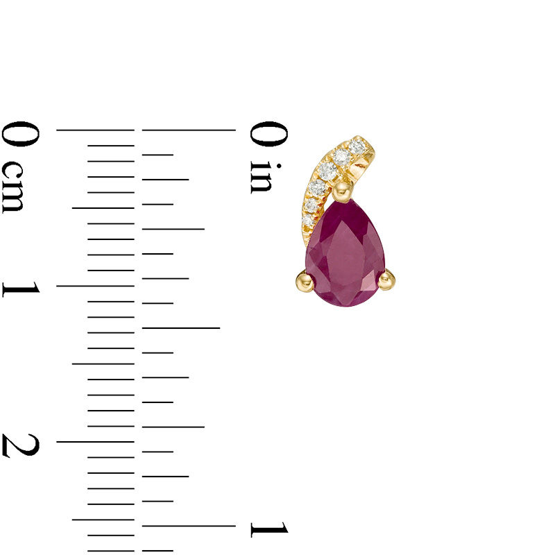 Main Image 3 of Pear-Shaped Ruby and Diamond Accent Swirl Drop Earrings in 10K Gold