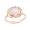 Thumbnail Image 1 of Sideways Oval Lab-Created Pink Opal and White Sapphire Frame Ring in 10K Rose Gold