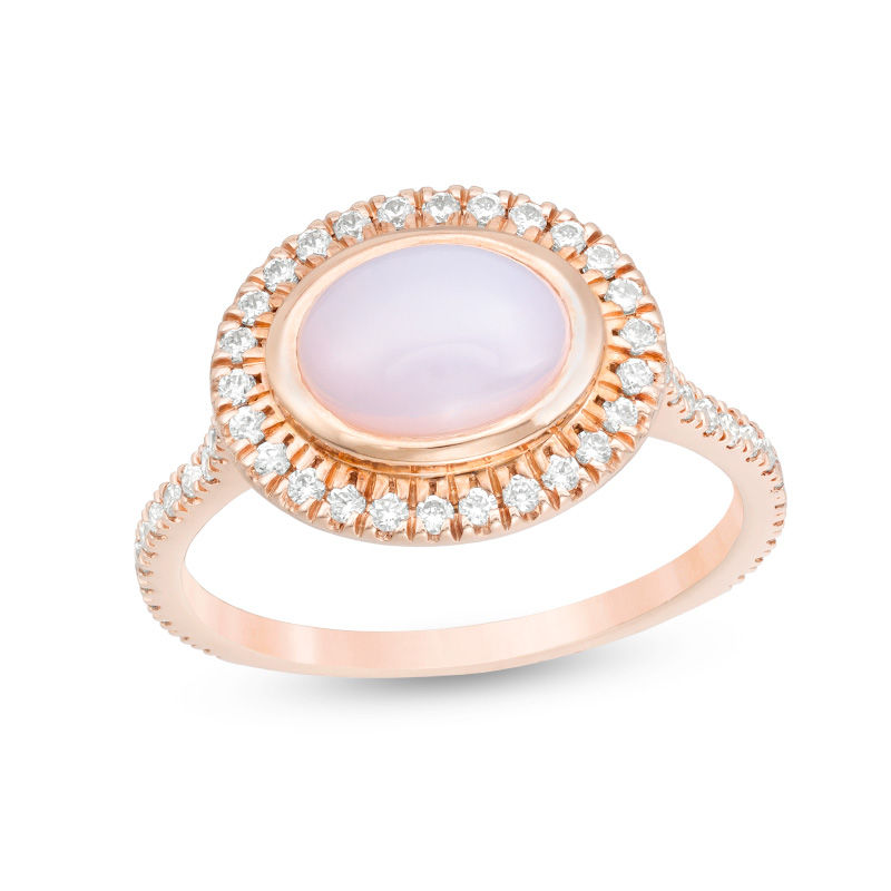 Sideways Oval Lab-Created Pink Opal and White Sapphire Frame Ring in ...
