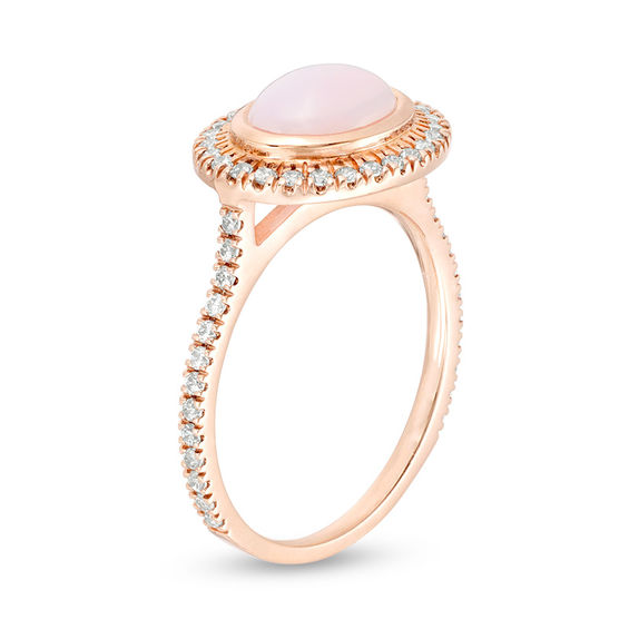 Sideways Oval Lab-Created Pink Opal and White Sapphire Frame Ring in 10K Rose Gold