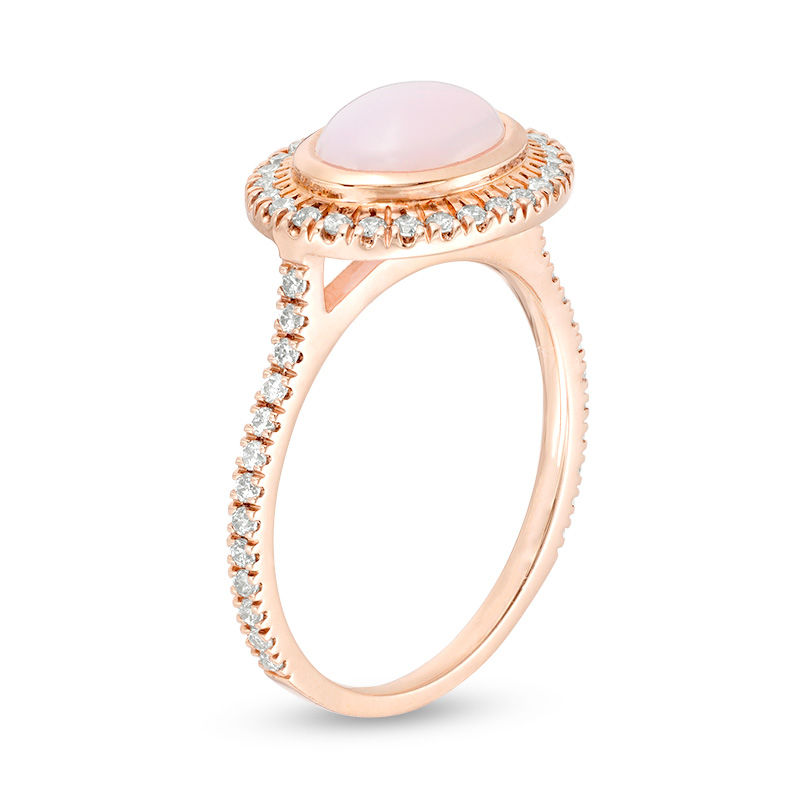 Main Image 2 of Sideways Oval Lab-Created Pink Opal and White Sapphire Frame Ring in 10K Rose Gold