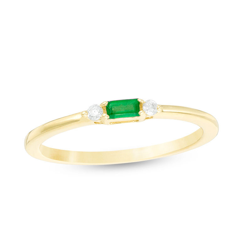 Main Image 1 of Baguette Emerald and Diamond Accent Stackable Band in 10K Gold